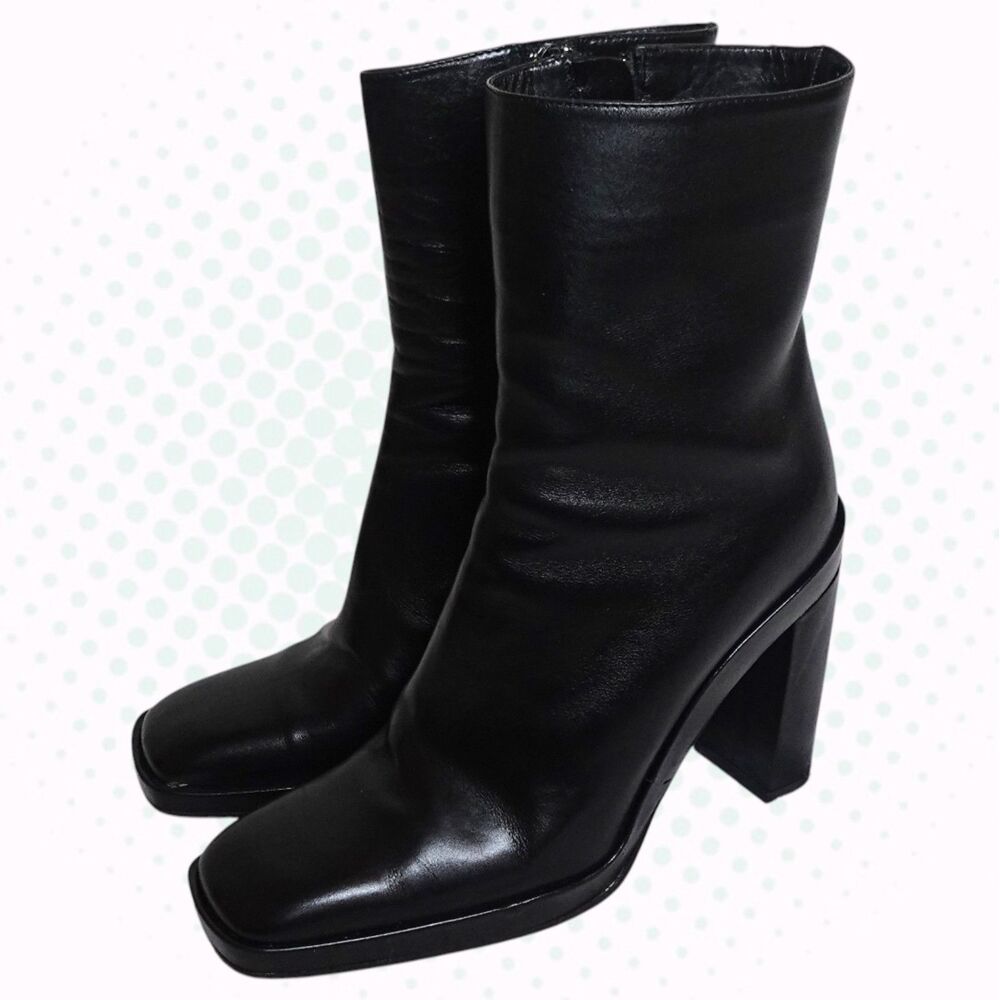 Vintage Tom Ford Gucci Black Square Toe Platform Heel Boots Size 8.5 (w/ OG Box)